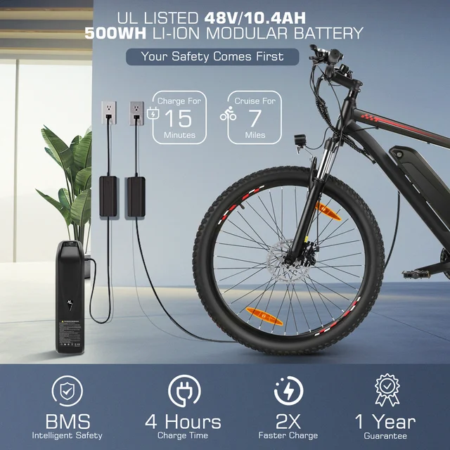 Funcid Electric Bike, Electric Bike for Adults 27.5 EBike 500W Adult Electric Bicycle, 19.8MPH Electric Mountain Bike, 48V 10.4Ah Battery
