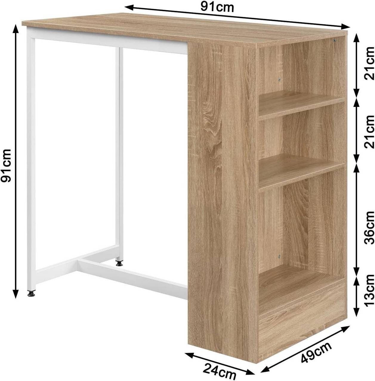 Woltu Bartisch (1-St), mit 3 Regalfächern, aus Holzwerkstoff 91x49x91 cm