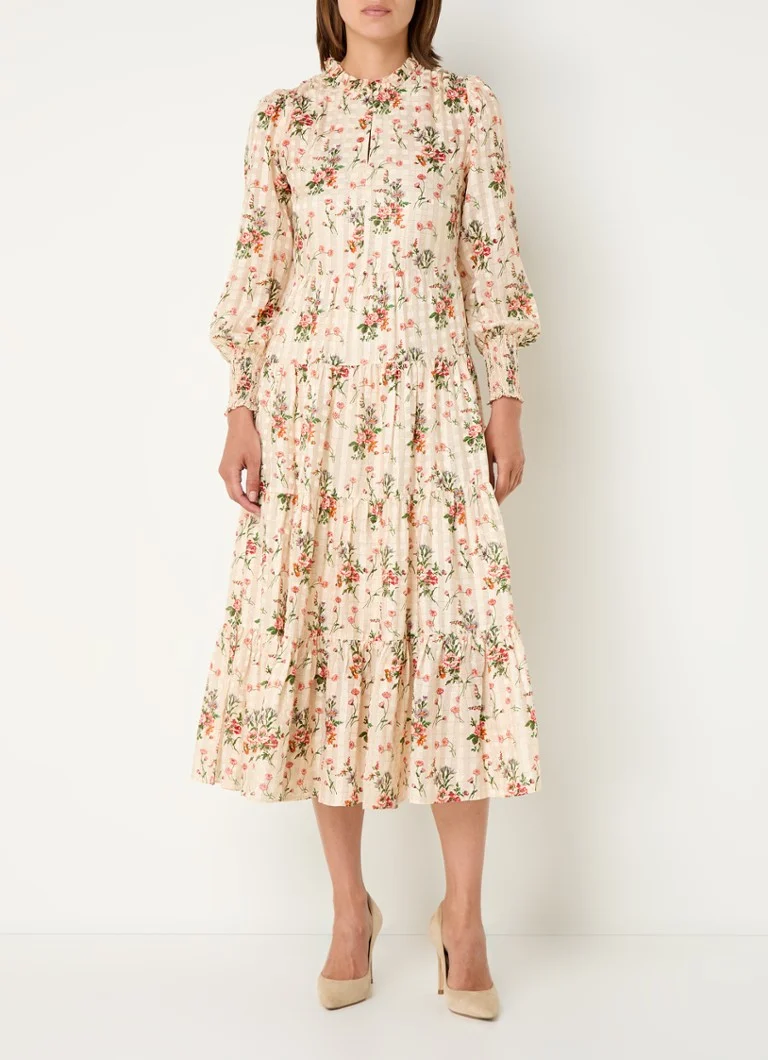 Vestido midi Flora de LKBennett en mezcla de seda con estampado floral.