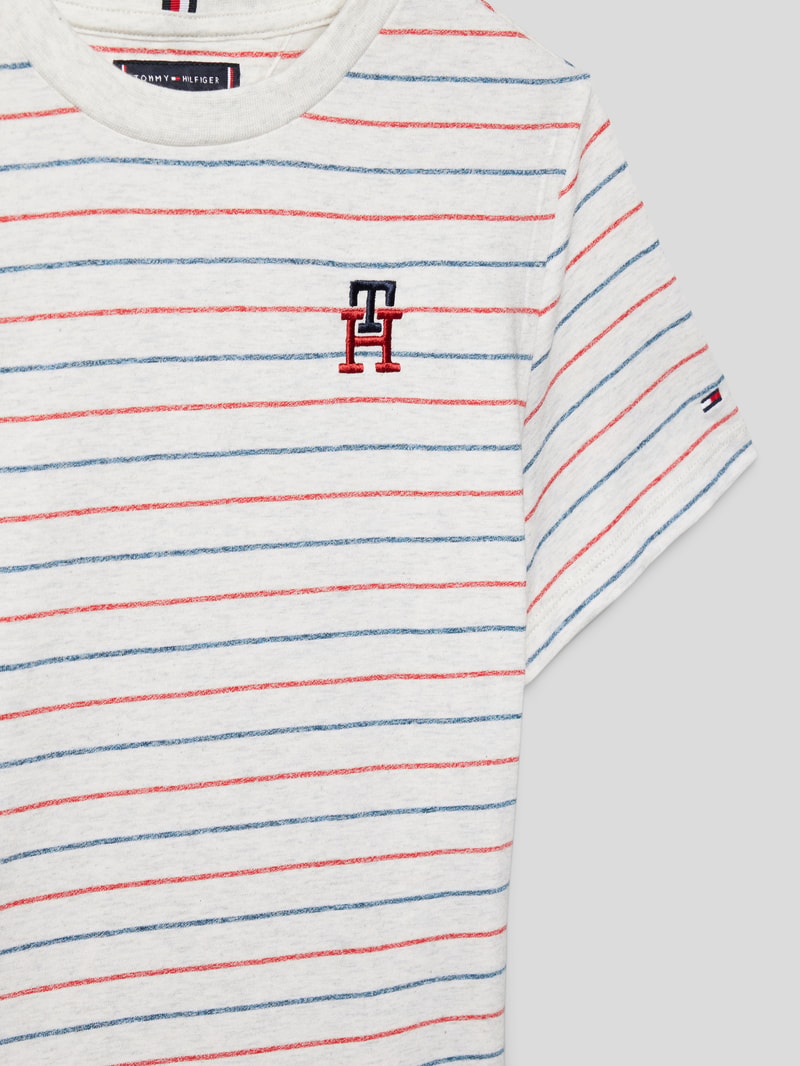 T-Shirt mit Streifenmuster Modell 'MONOGRAM HEATHER' in mittelgrau meliert