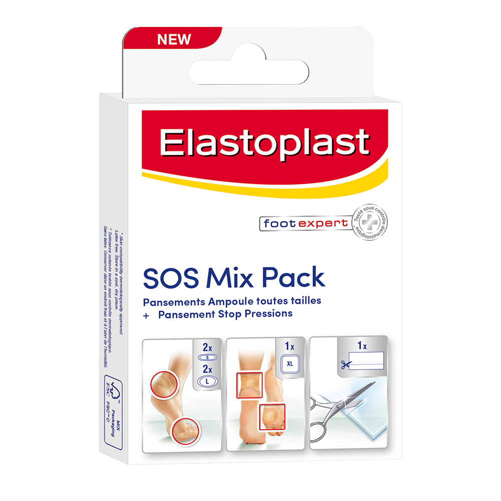 elastoplast Elastoplast SOS Mix Pack Ampoules -Boîte de 6 pansements -4 tailles différentes Pansements pieds