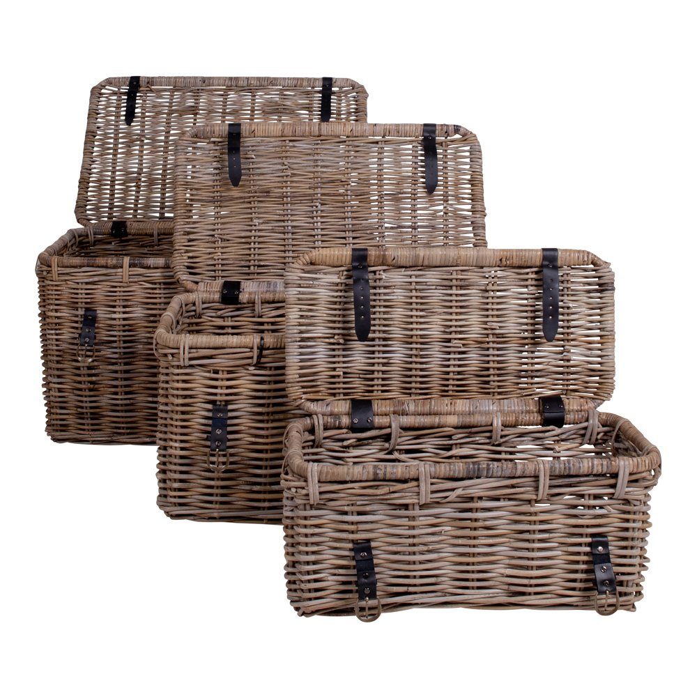 LebensWohnArt Truhe 3 tlg.Truhen-Set KOPED Kubu-Rattan + Ledergriffen