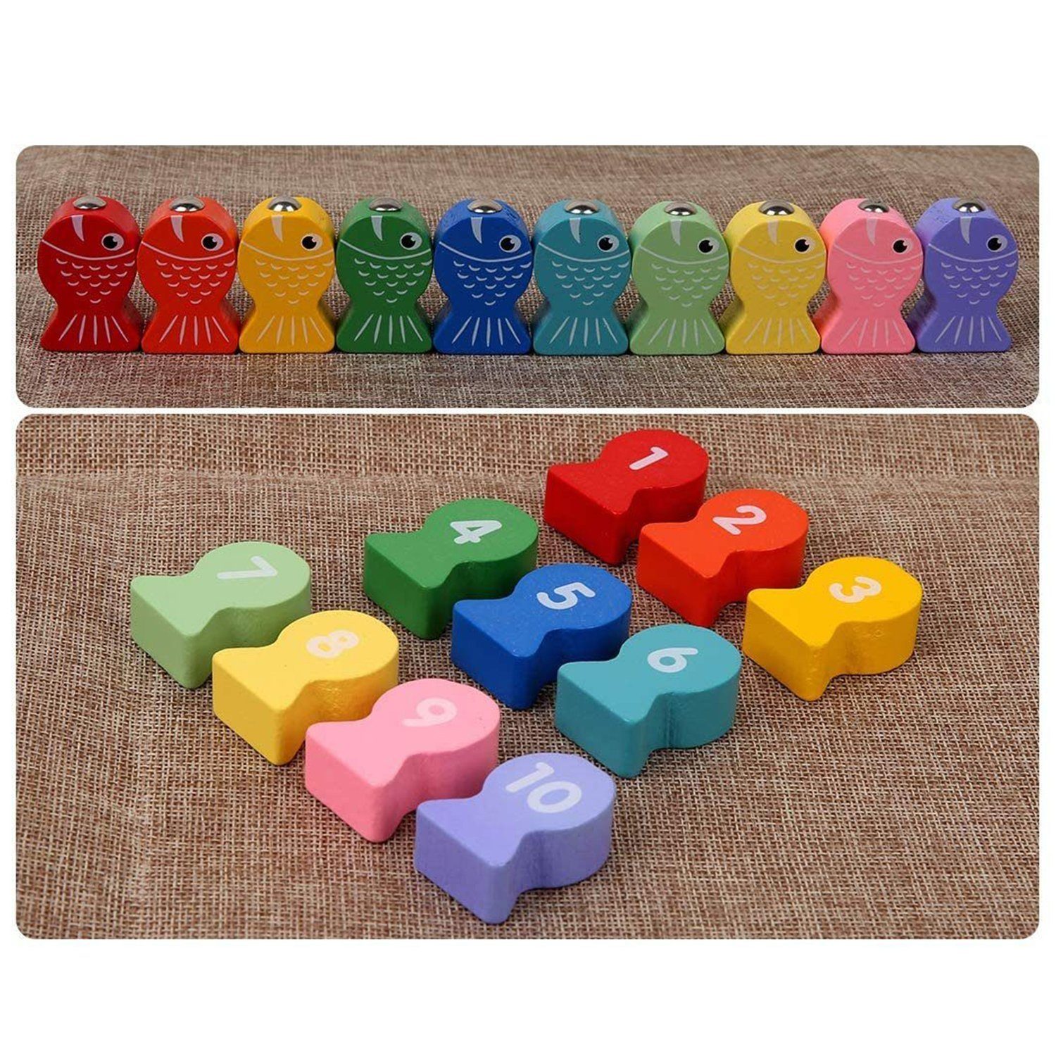 BeebeeRun Lernspielzeug Lernspielzeug Montessori Angelspiel (Multifunktionale Holzspielzeug Puzzlespiel, zum Erlernen von Zahlen und Farben für Kinder ab 3 Jahren)
