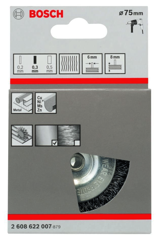 Perie disc Bosch Blue Accessories 2608622007, 75 mm, tijă ondulată de 6 mm