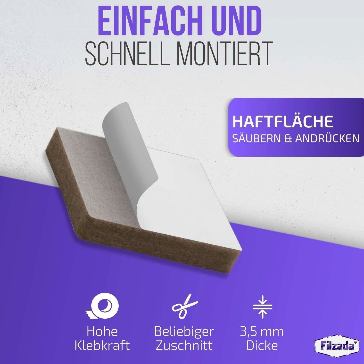 Filzada Filzgleiter 36x Filzgleiter Selbstklebend Eckig 25x25mm Filz Möbelgleiter Quadrat