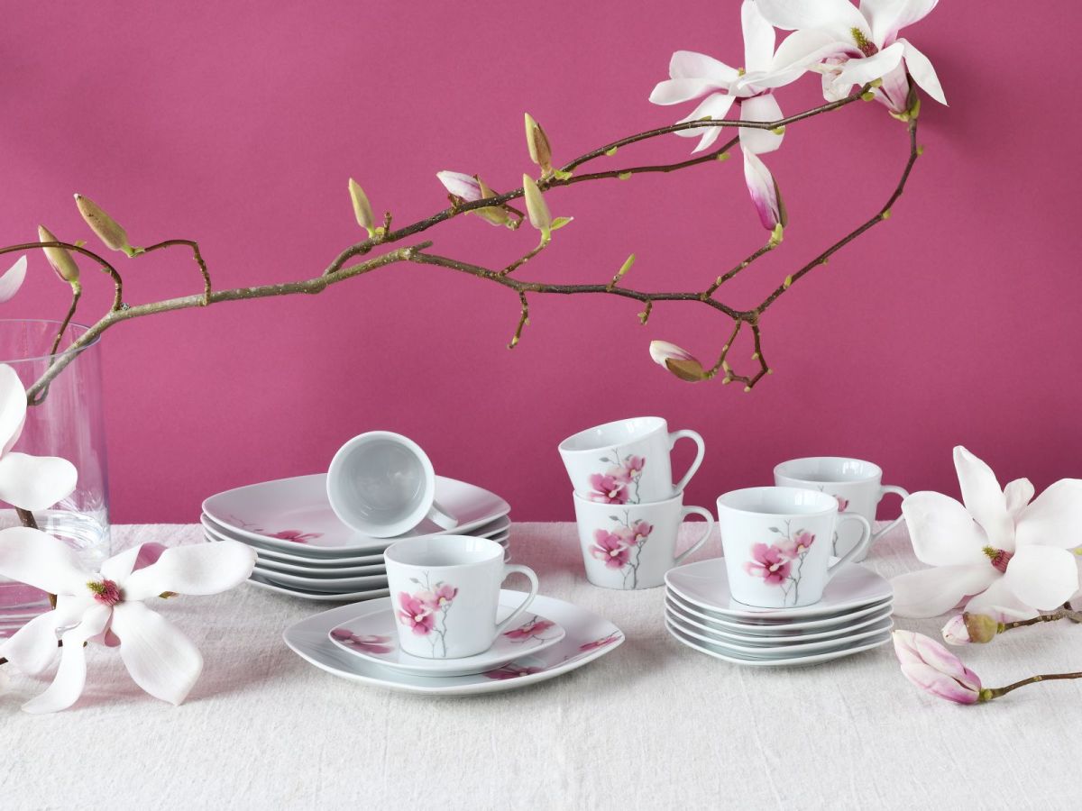 CreaTable 18tlg. Kaffeeservice Aiko Weiß-Rosa