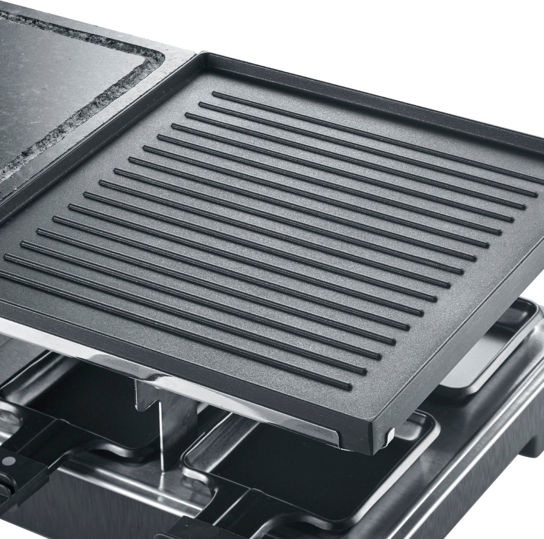 Severin Raclette RG 2376 mit Naturgrillstein und Grillplatte, 8 Raclettepfännchen, 1300 W