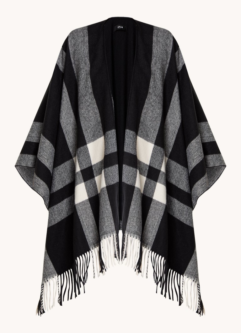 Poncho tricotat fin cu franjuri OPUS Atano