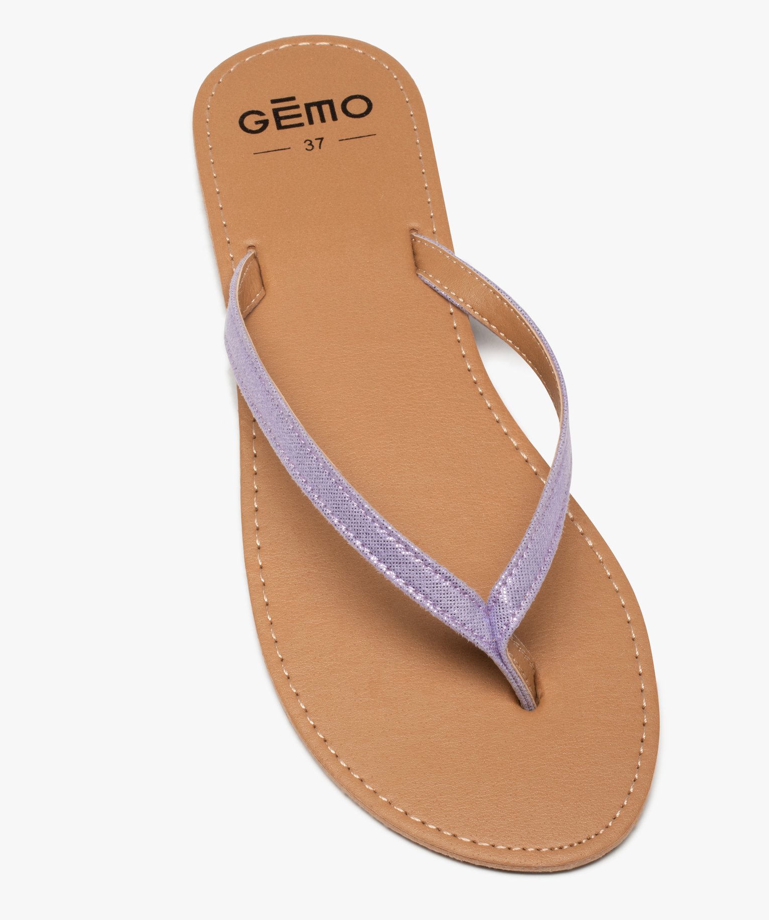 Tongs femme à petit talon plat et lanières fines violet clair | GEMO