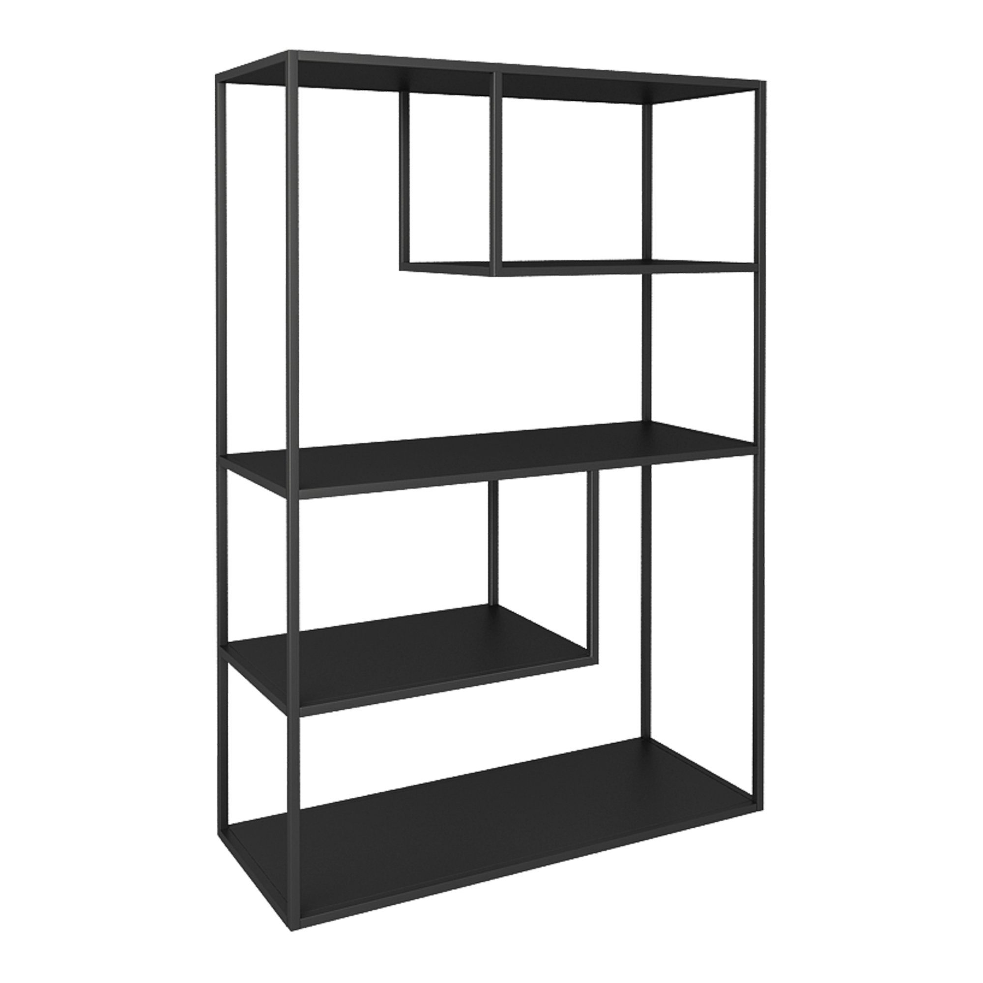 en.casa Bücherregal, Sievi Standregal mit 4 Ablagen aus Stahl 126 x 85 x 35 cm Schwarz