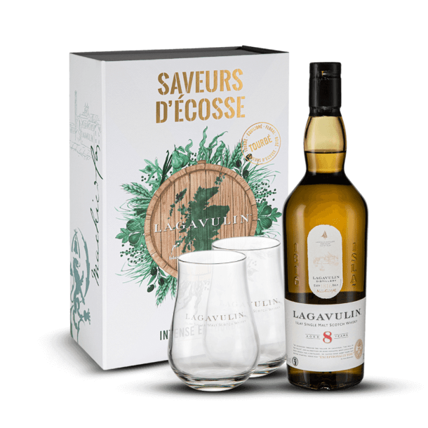 Coffret Lagavulin 8 ans 48% + 2 Verres