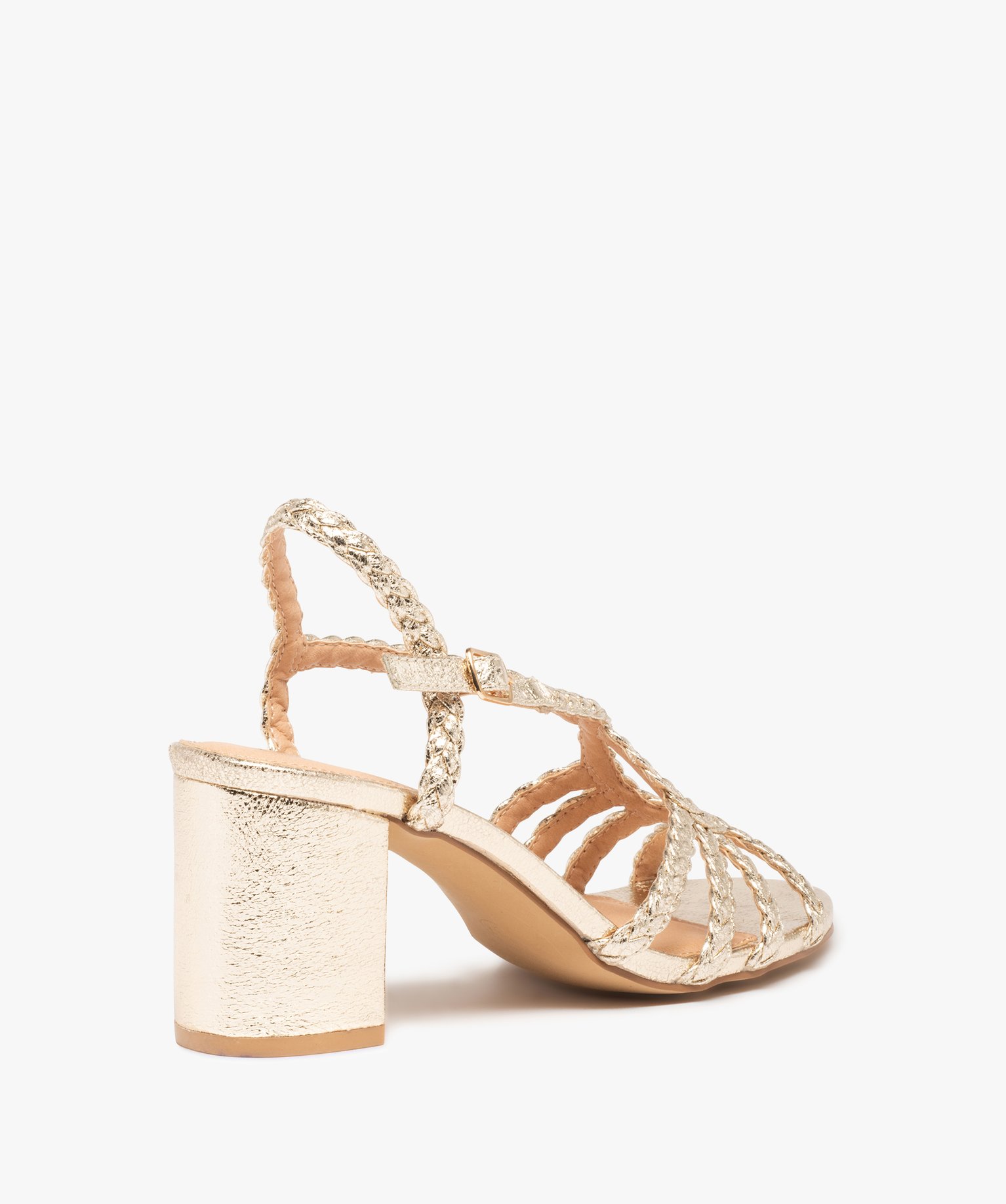 Sandales femme à talon et brides tressées brillantes or | GEMO