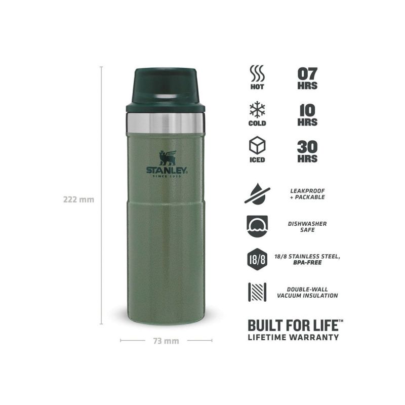 Thermoflasche Stanley, Classic Trigger-Action Travel Mug 16oz \/ 470ml Hammertone Green