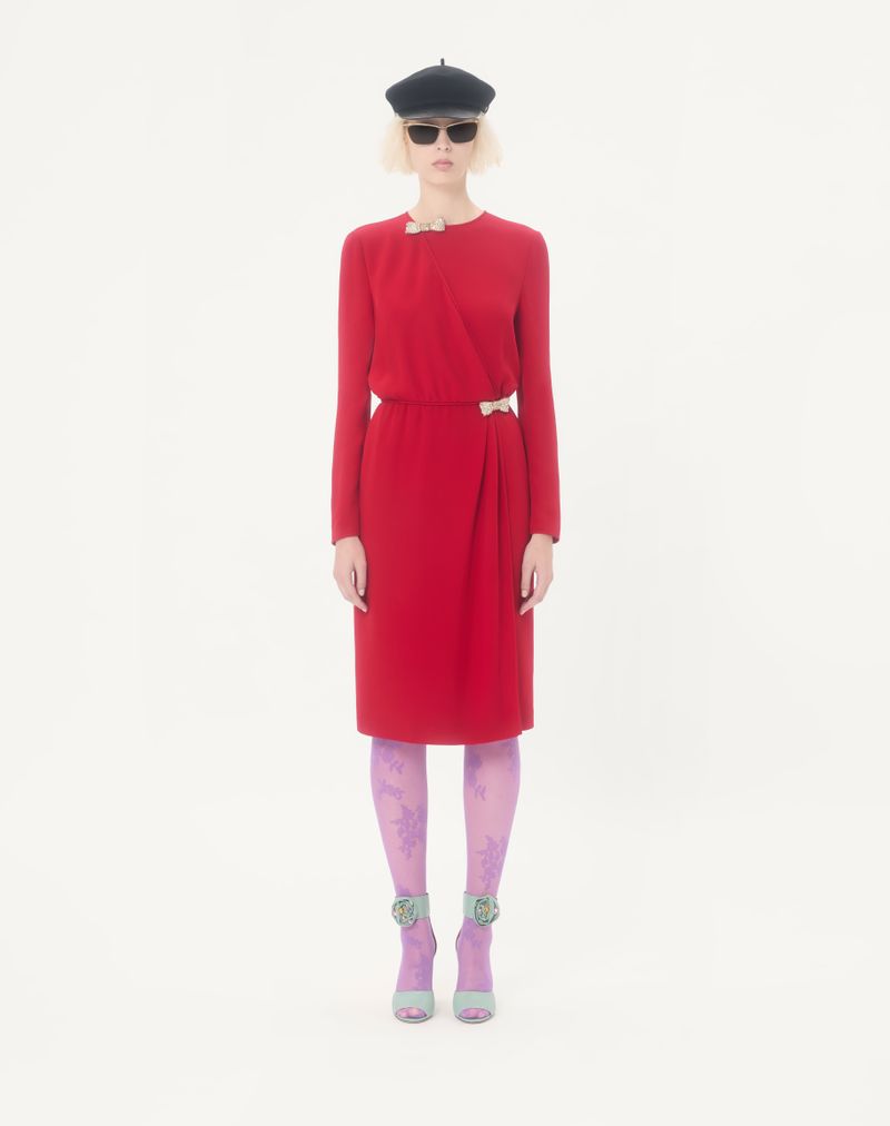 Vestido midi bordado em cady de alta costura