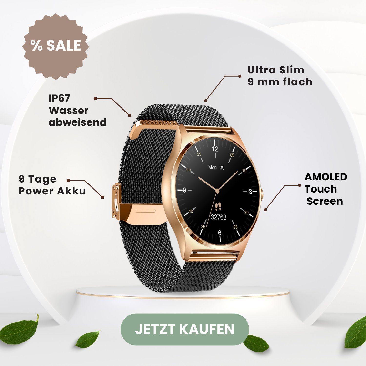 XCOAST JOLI Damen Smartwatch (3,9 cm/1,3 Zoll, iOS Android) Fitnesstracker, neueste Generation, 3-tlg., milanaise Edelstahlarmband mit Schnellwechselverschluss, IP67 wasserdicht, Herzfrequenz, Blutdruck, Blutsauerstoff, Schlaf