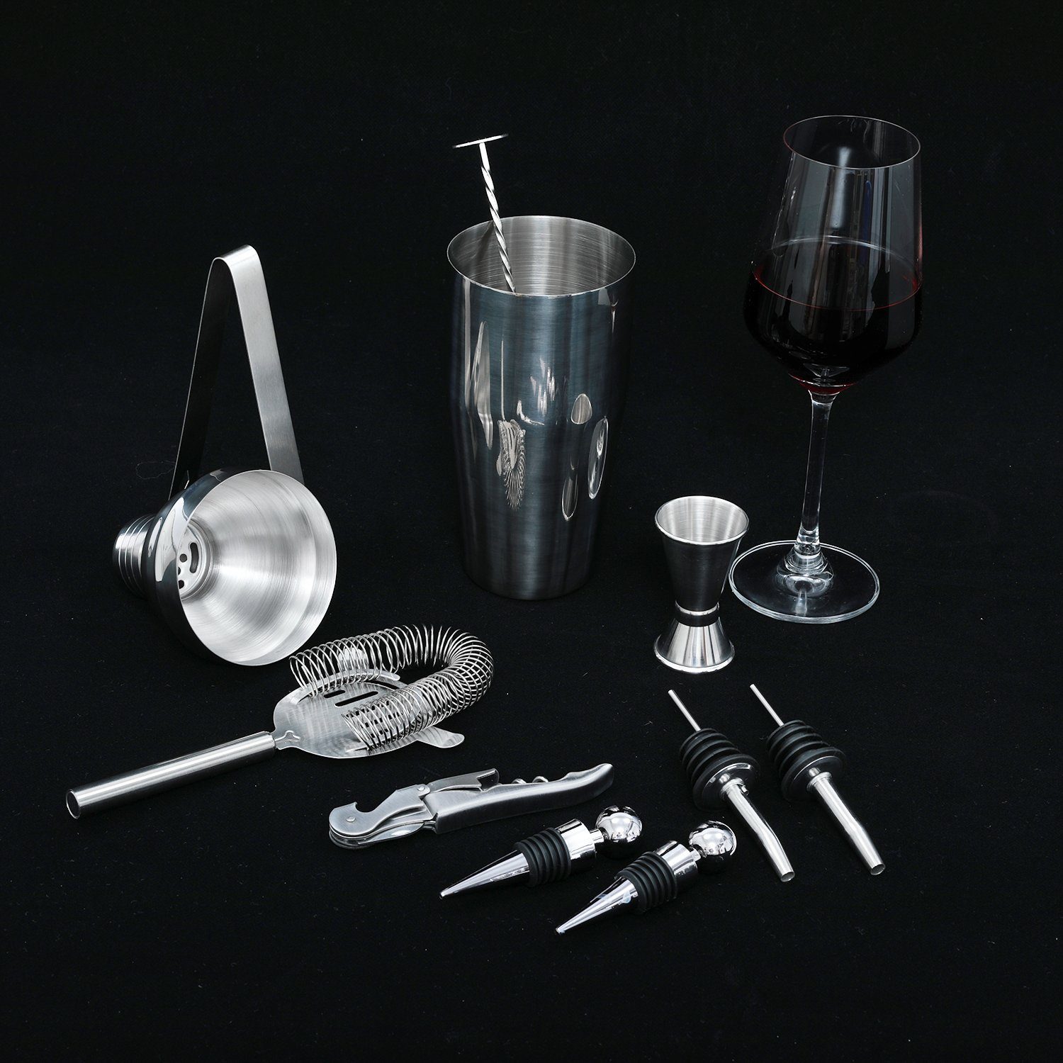 Kpaloft Cocktail Shaker, Edelstahl, (12-tlg), 750ml Shaker Set Bambusständer