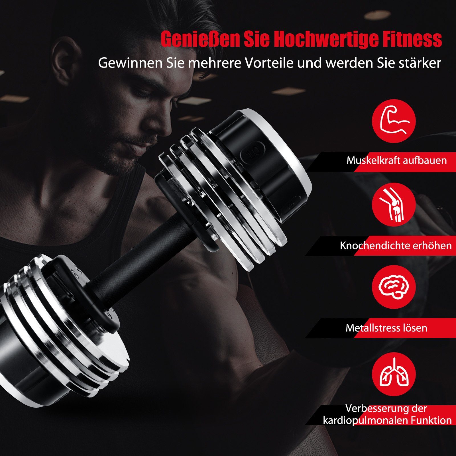 COSTWAY Kurzhantel Hantel-Set, Gewichtsverstellbare, mit Anti-Rutsch-Griff