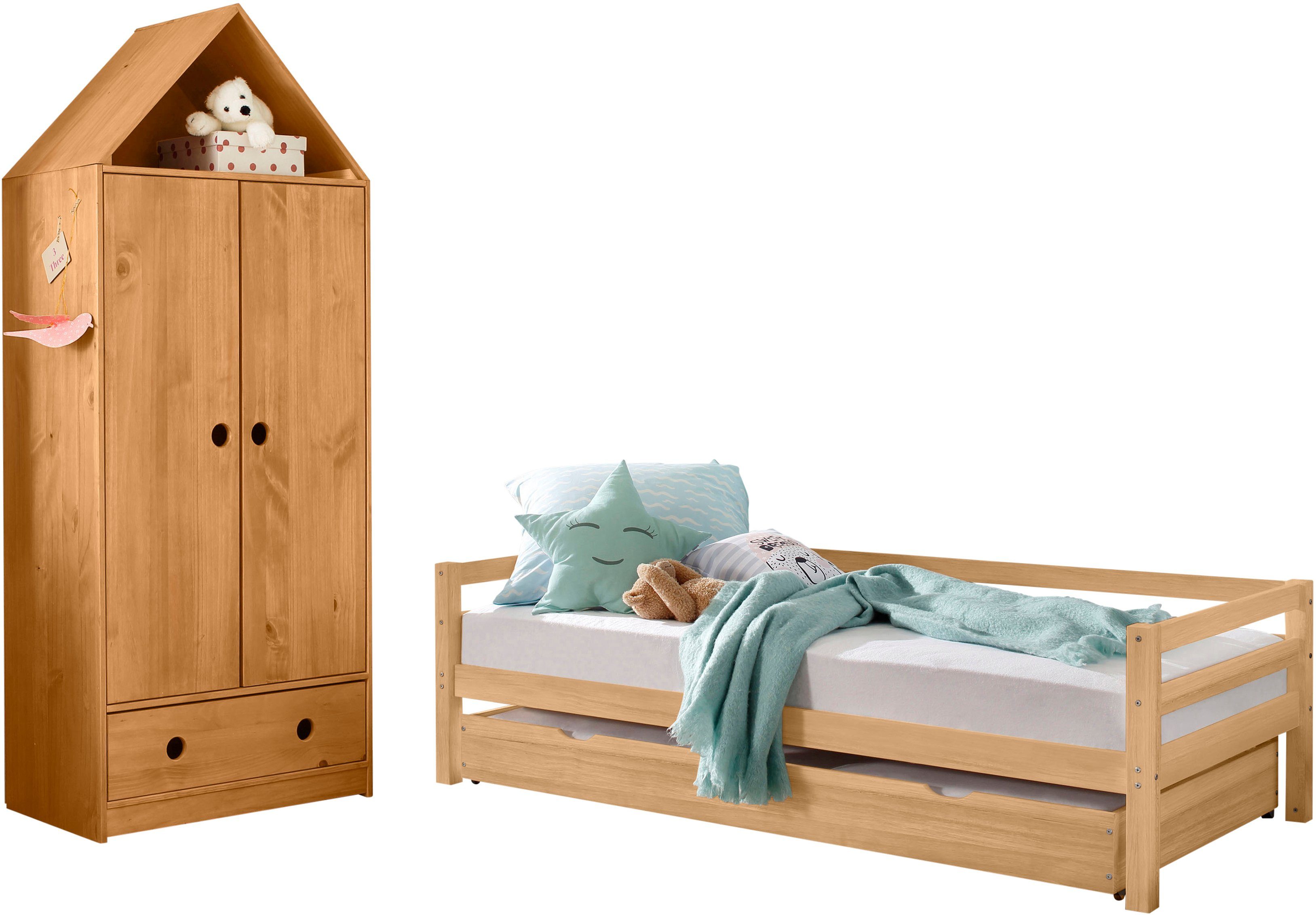 Lüttenhütt Kleiderschrank Alpi Kiefernholz, mit Einlegeböden und Kleiderstange, Höhe 180 cm