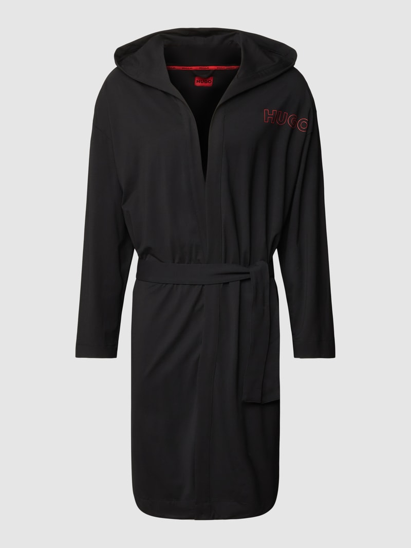 Bademantel mit Label-Print Modell 'Unite' in schwarz