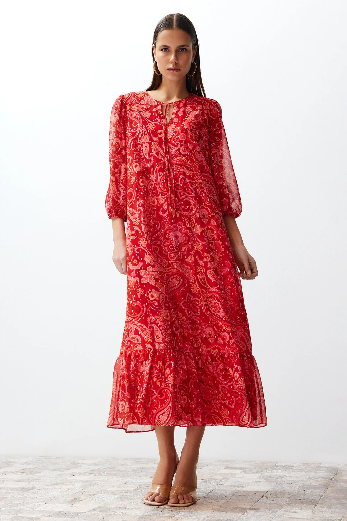 Trendyol Collection  Rosa gewebtes Maxikleid TWOSS24EL00639