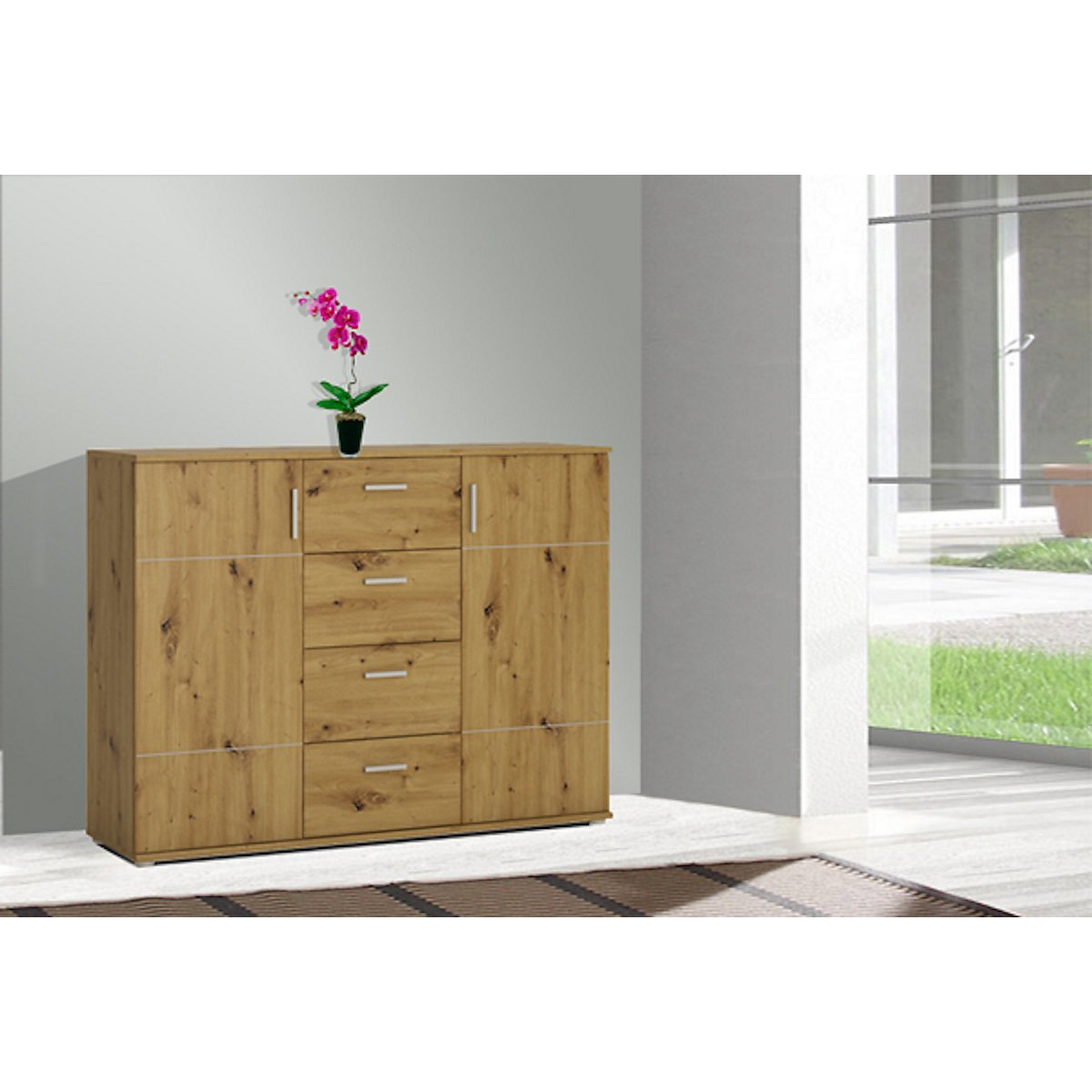 Kombikommode Sideboard Kommode Anrichte Wohnzimmer 132cm 2-türig mit 4 Schubladen
