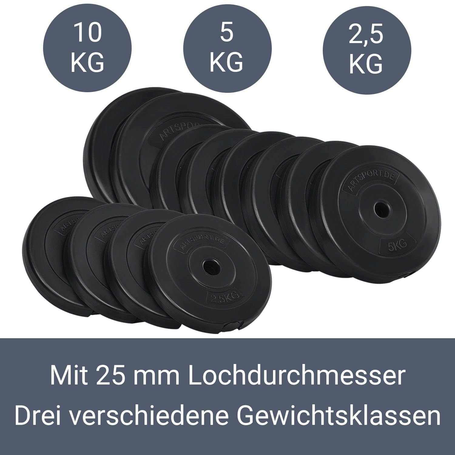 ArtSport Hantel-Set 3in1, Komplettset, 60 kg Gewichte, rutschfeste Griffe, Sternverschlüsse