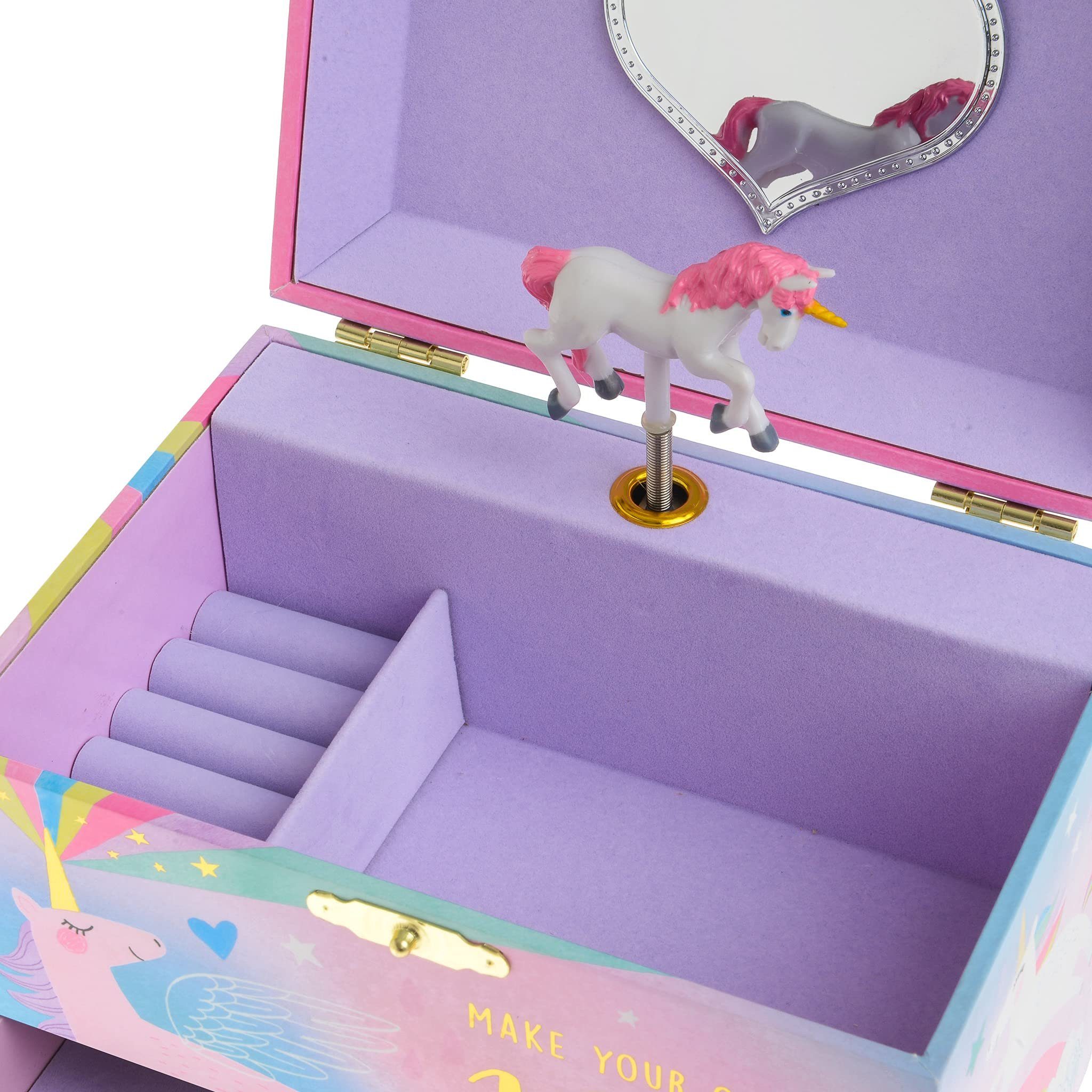 Jewelkeeper Schmuckkasten Musikalische Mädchen Schmuckschatulle mit 2 Schubladen, Violett Zuckerwatte Einhorn