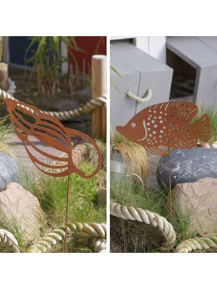 UNUS 6er Set Gartenstecker Rost Muscheln Fische Seestern in Braun günstig kaufen onesize