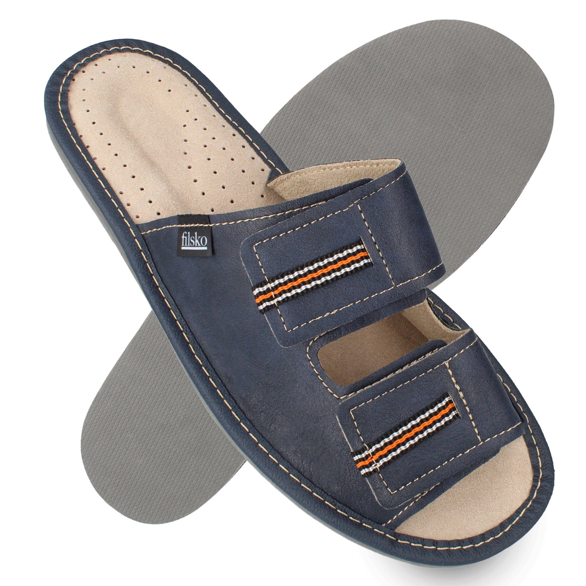 filsko Elegante Pantoffeln Slipper für Herren Hausschuh mit Klettverschluss