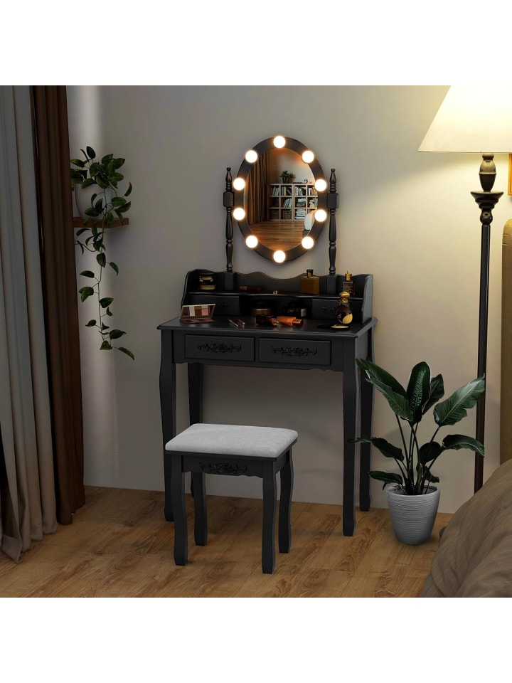 COSTWAY Schminktisch Set mit LED in Schwarz günstig kaufen onesize