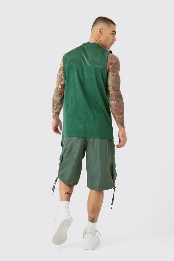 Tanktop aus Mesh und Satin mit Baseball-Applikation