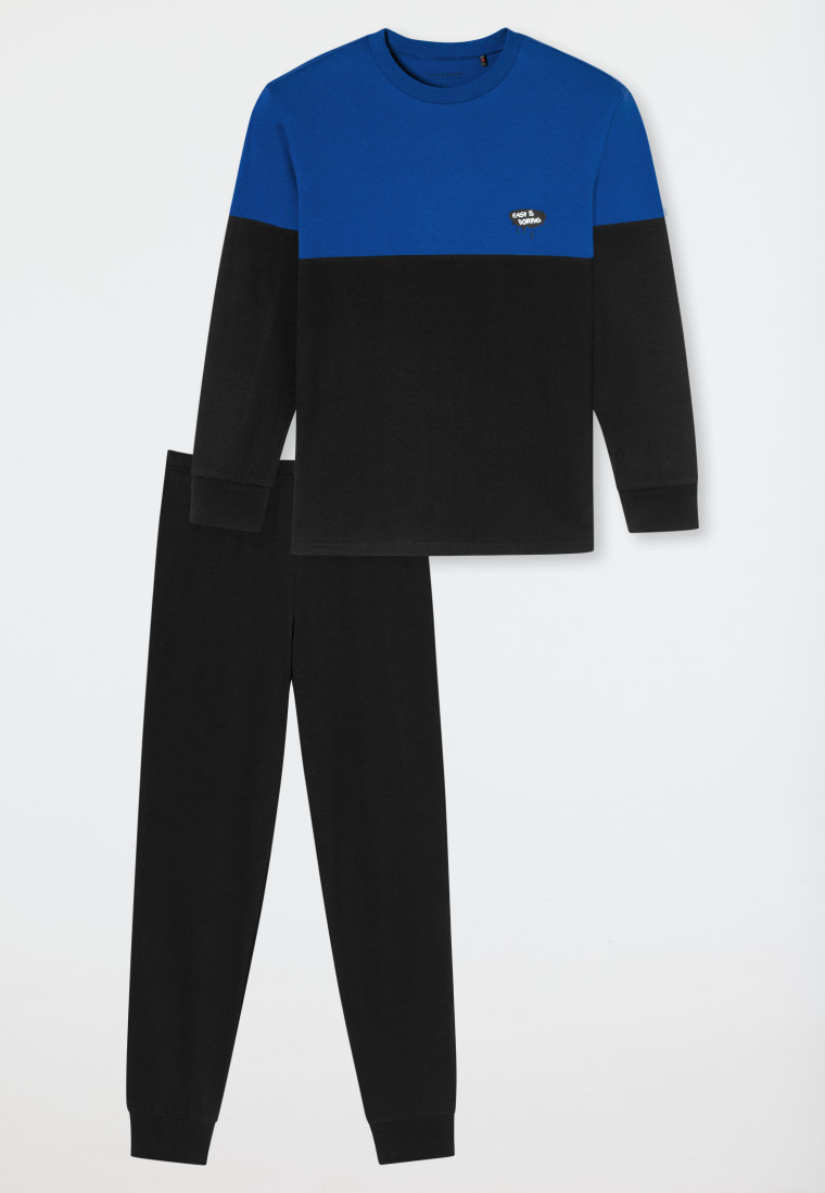 Schlafanzug lang Bündchen indigo - Nightwear