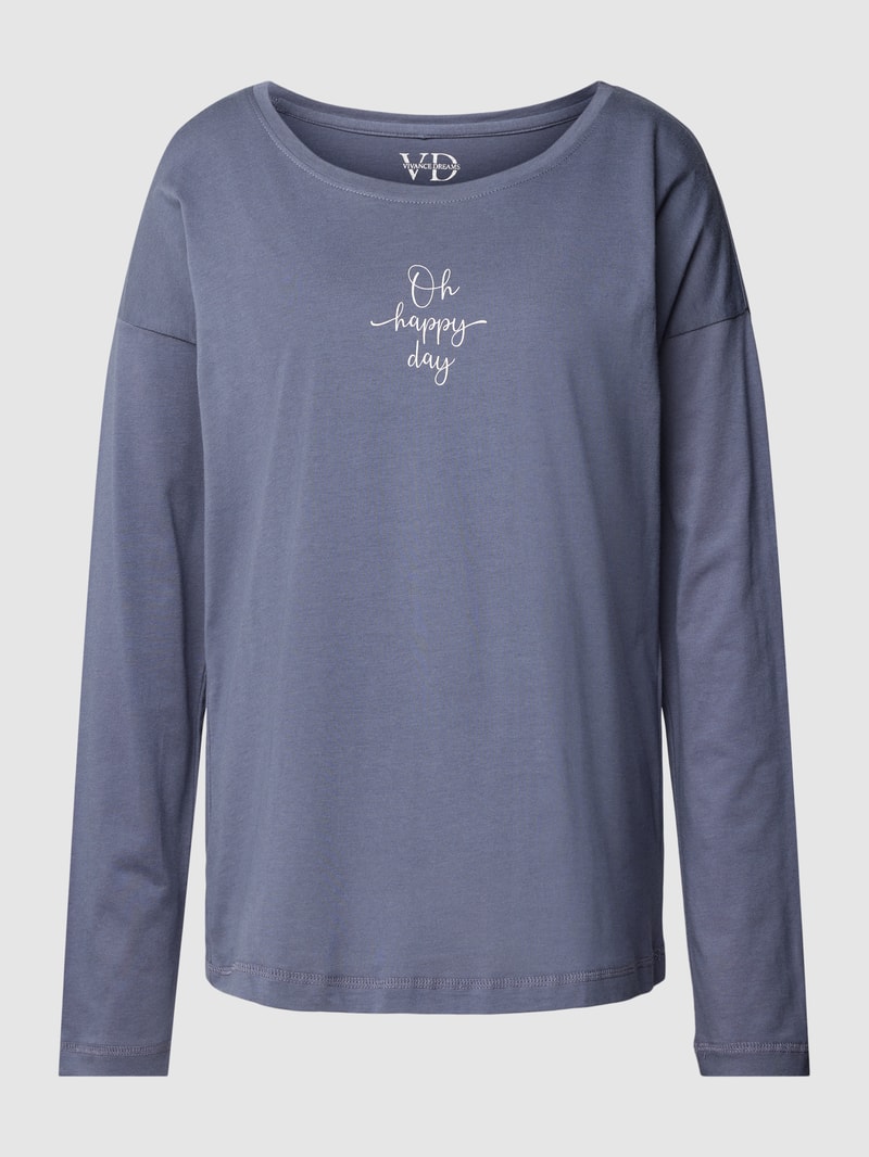 Pyjama-Oberteil mit Statement-Print Modell 'Cozy Dreams' in marineblau