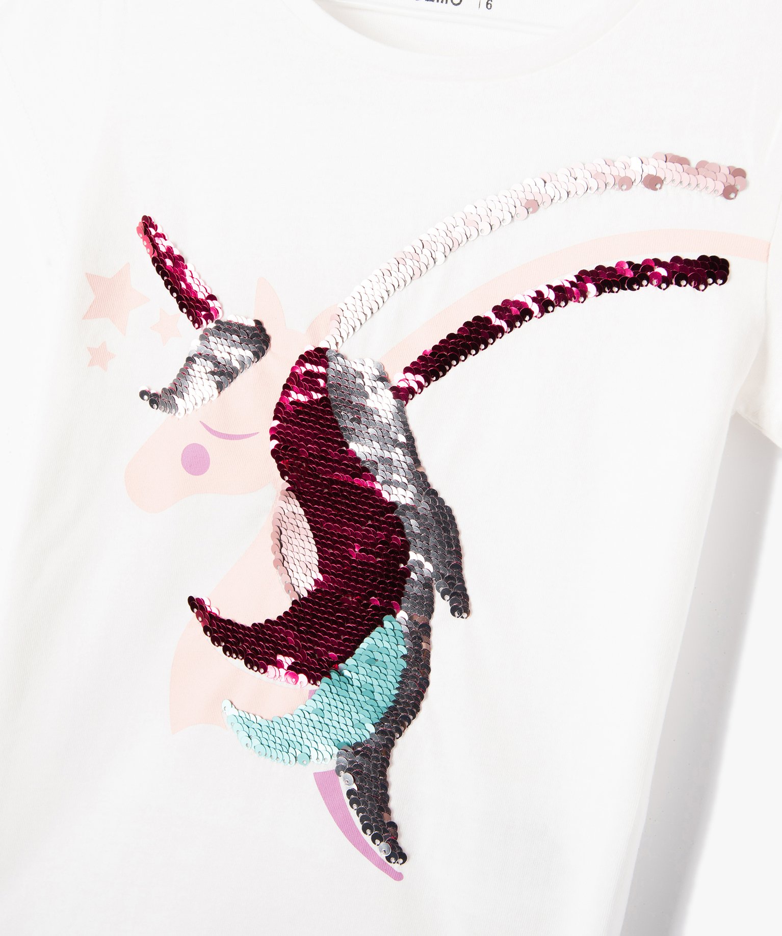 Tee-shirt fille à manches coutes et motif en sequins réver... ecru | GEMO