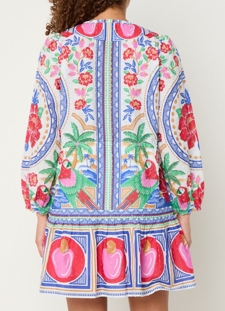 Vestido túnica corto Farm Rio con estampado y cuello con lazo
