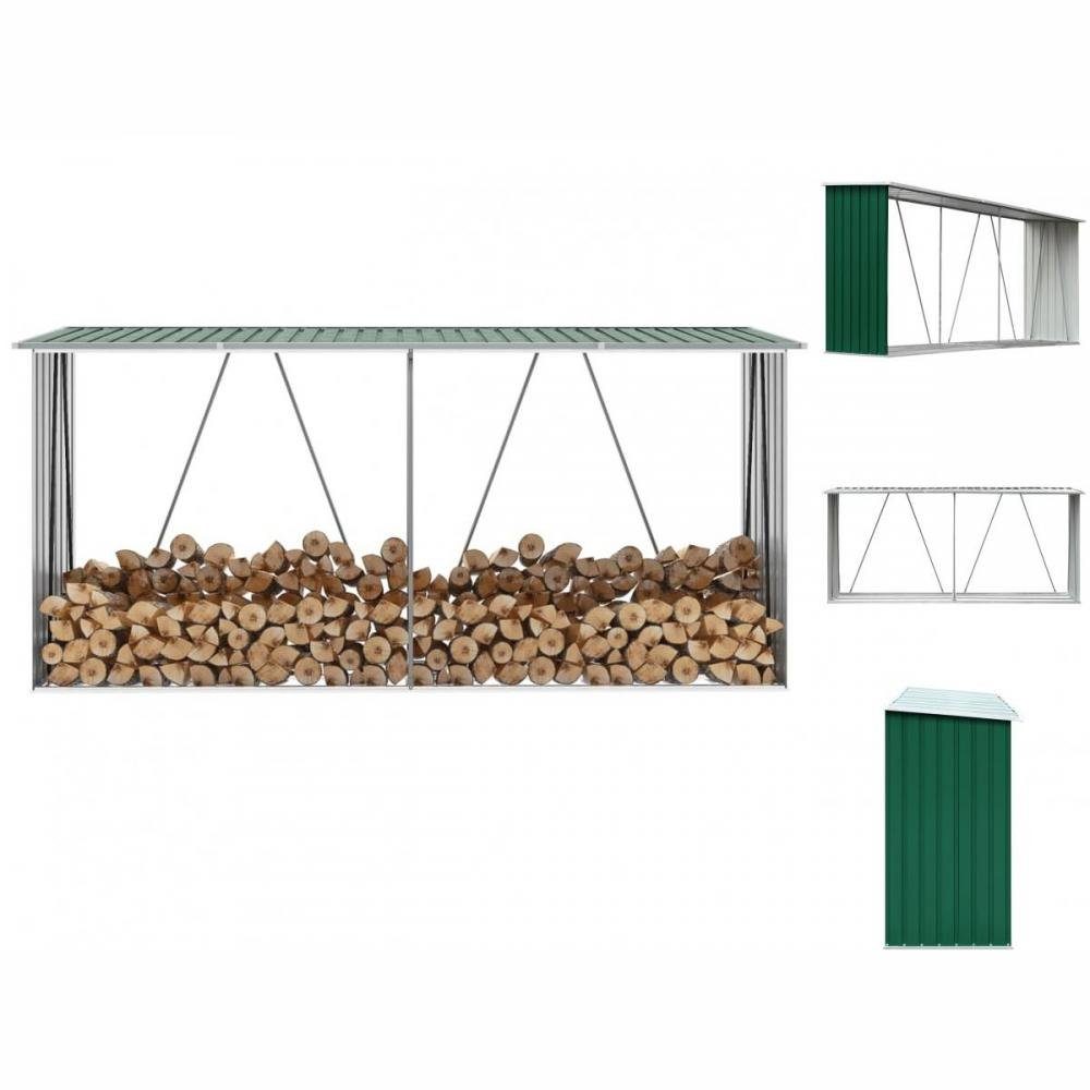vidaXL Kaminholzregal Brennholzlager Verzinkter Stahl 330x84x152 cm Grün, BxTxH:330x84x84 cm