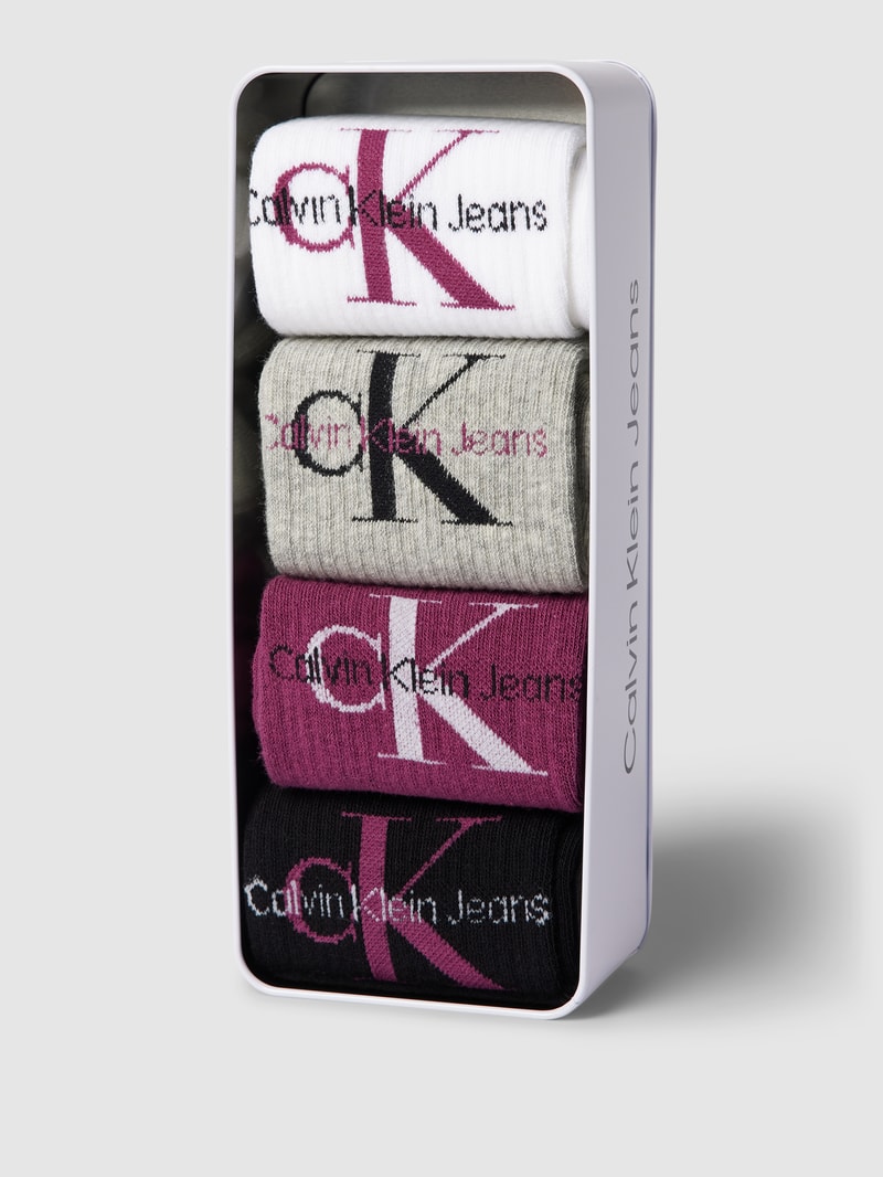 Socken mit Label-Print im 4er-Pack in pflaume