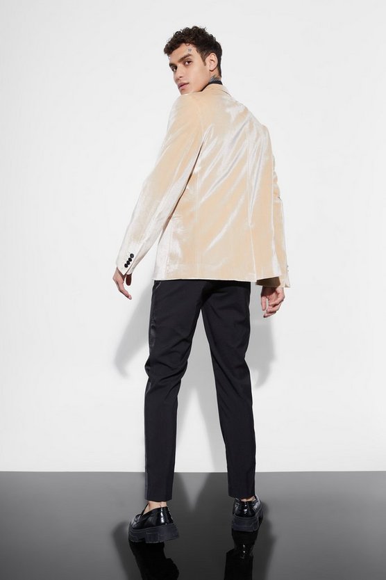Slim-Fit Samt-Anzugjacke mit Kontrast-Revers