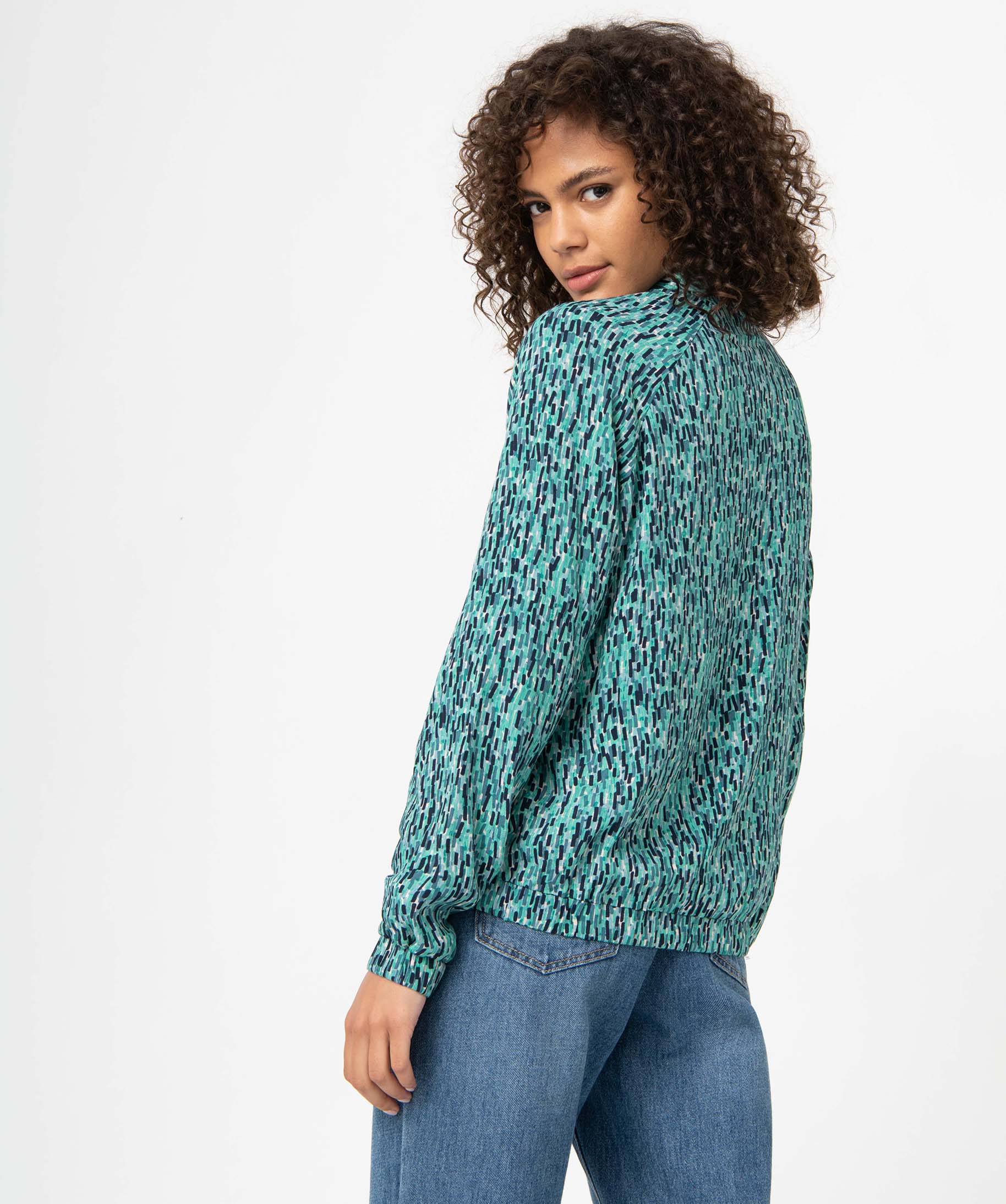 Blouson femme imprimé avec fermeture zippée vert | GEMO