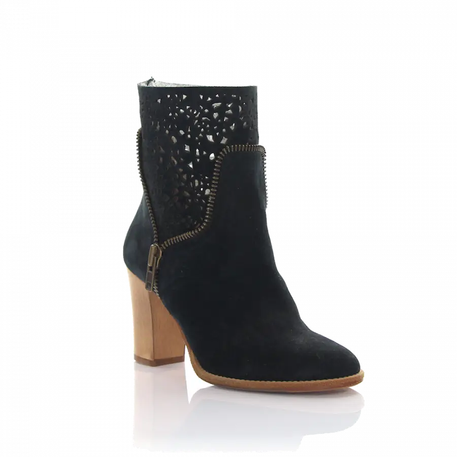 Rossano Bisconti - Stiefeletten Veloursleder Zierreißverschluss schwarz - schwarz