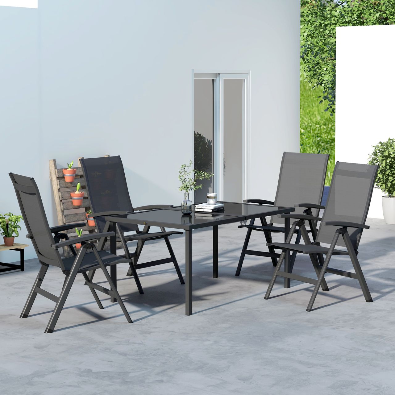 Outsunny 5 tlg. Gartenmöbel-Set, Sitzgarnitur inkl. 1 Esstisch, 4 Klappstühlen