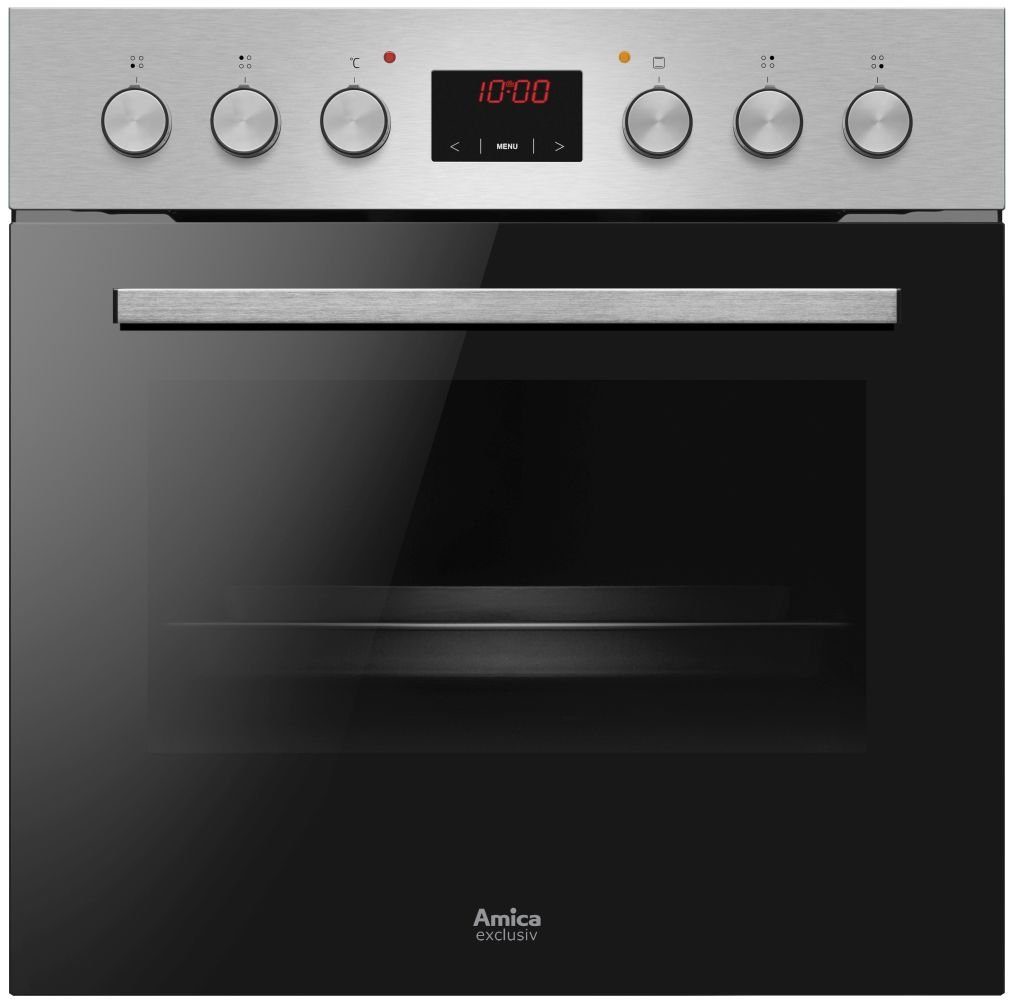 Amica Elektro-Herd-Set exclusives Design Einbauherd Set Glaskeramik Kochfeld Backofen Umluft Timer Bräterzone, mit 1-fach-Teleskopauszug, Steam Clean Reinigung