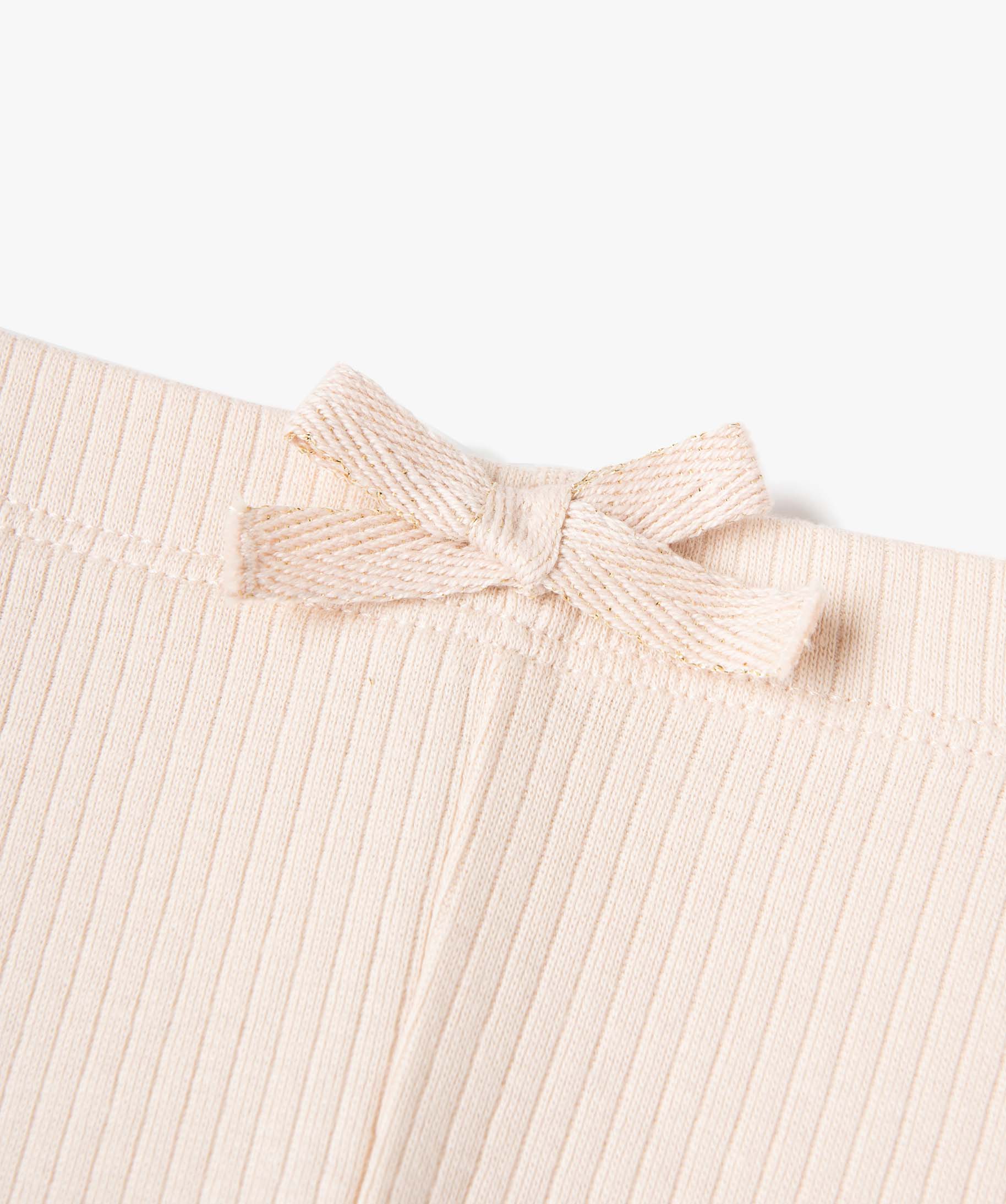 Legging fille à ctes et n?ud pailleté à la taille beige | GEMO