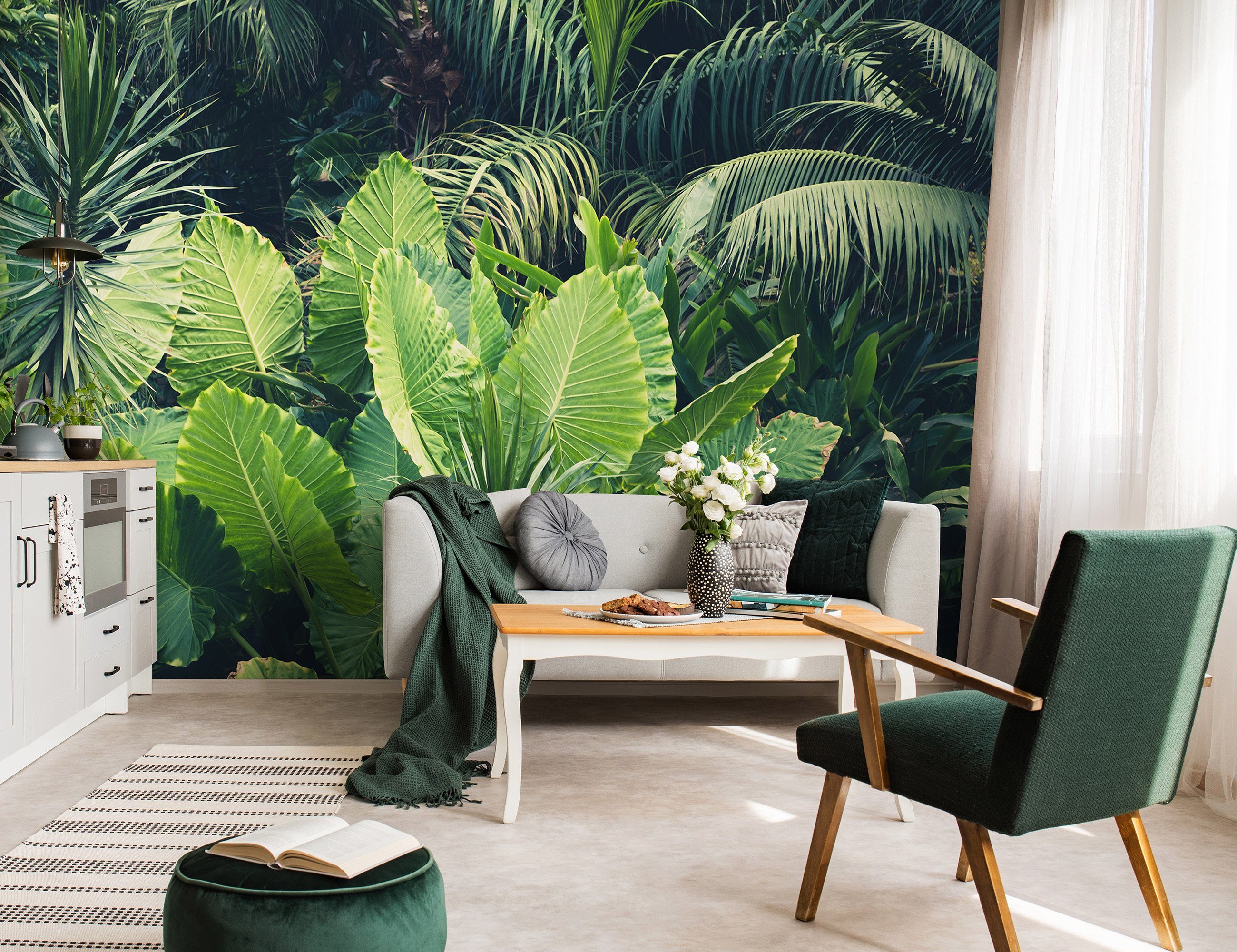 Wallarena Fototapete Dschungel Blätter Wald Vlies Tapete Wohnzimmer Schlafzimmer Wandtapete, Glatt, botanisch, Tropisch, Vliestapete inklusive Kleister