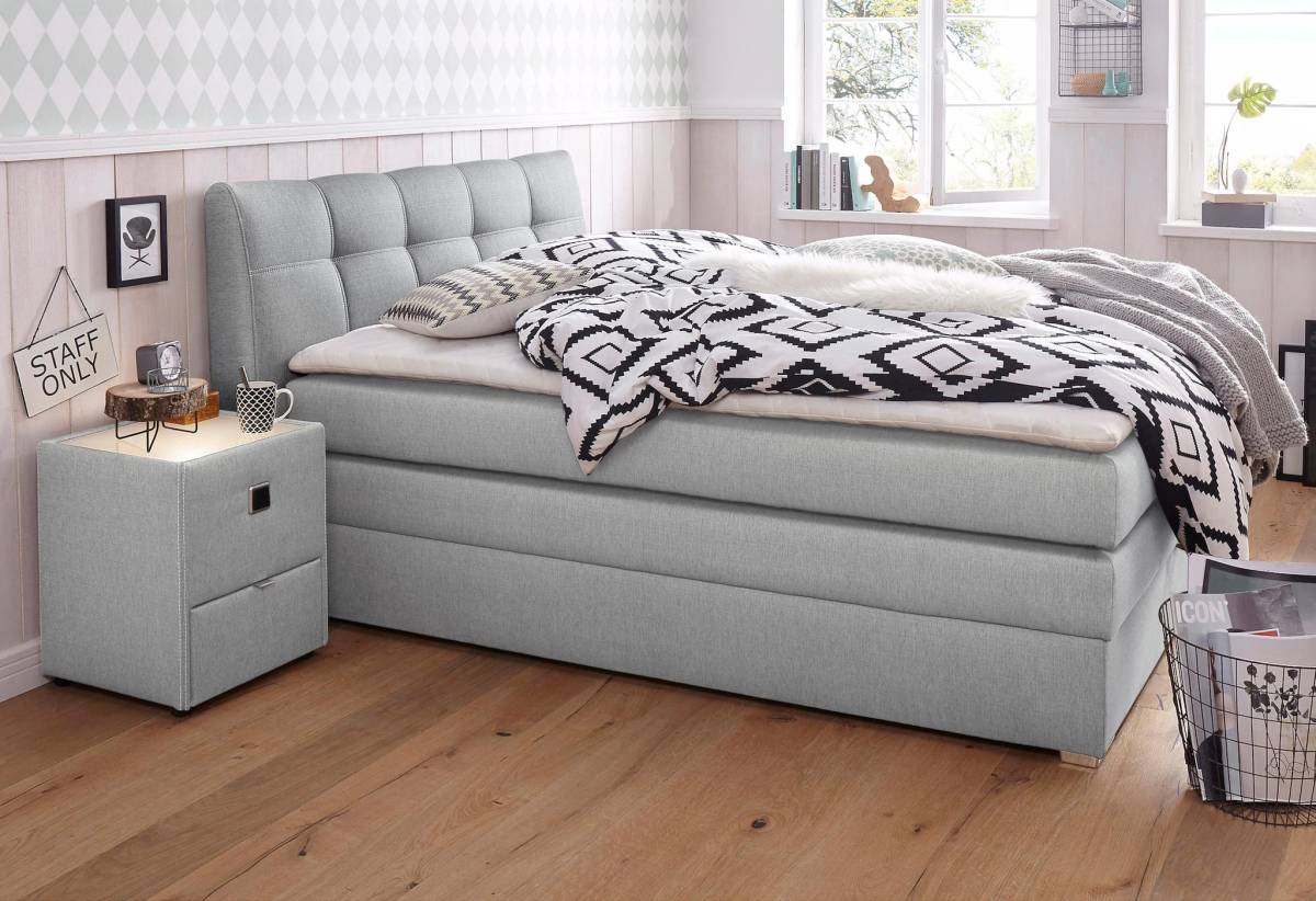 Boxspringbett Amelie mit Bettkasten Stoff Grau 140 x 200 cm