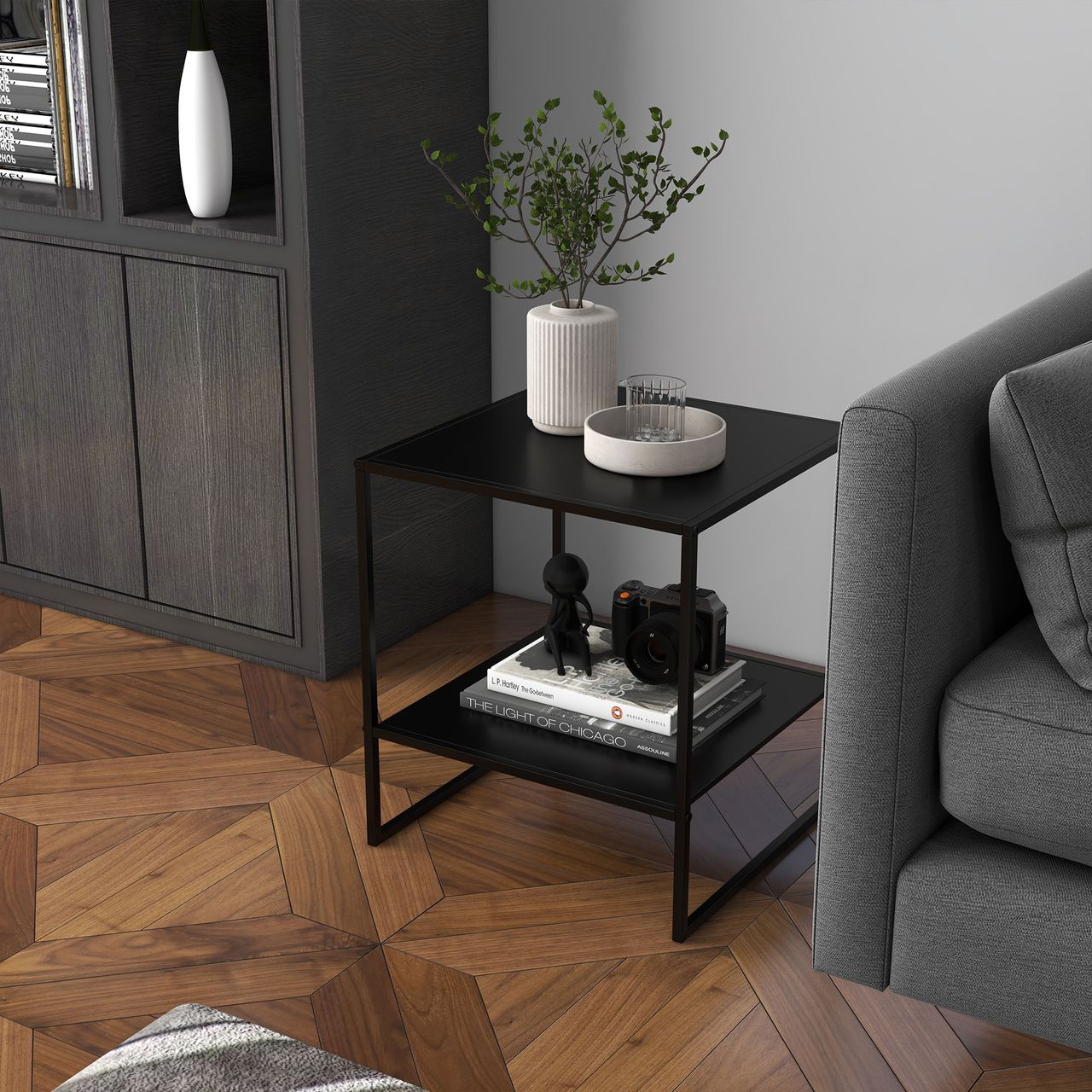 HOMCOM Couchtisch Beistelltisch, Sofatisch mit Ablage, Nachttisch, Schwarz
