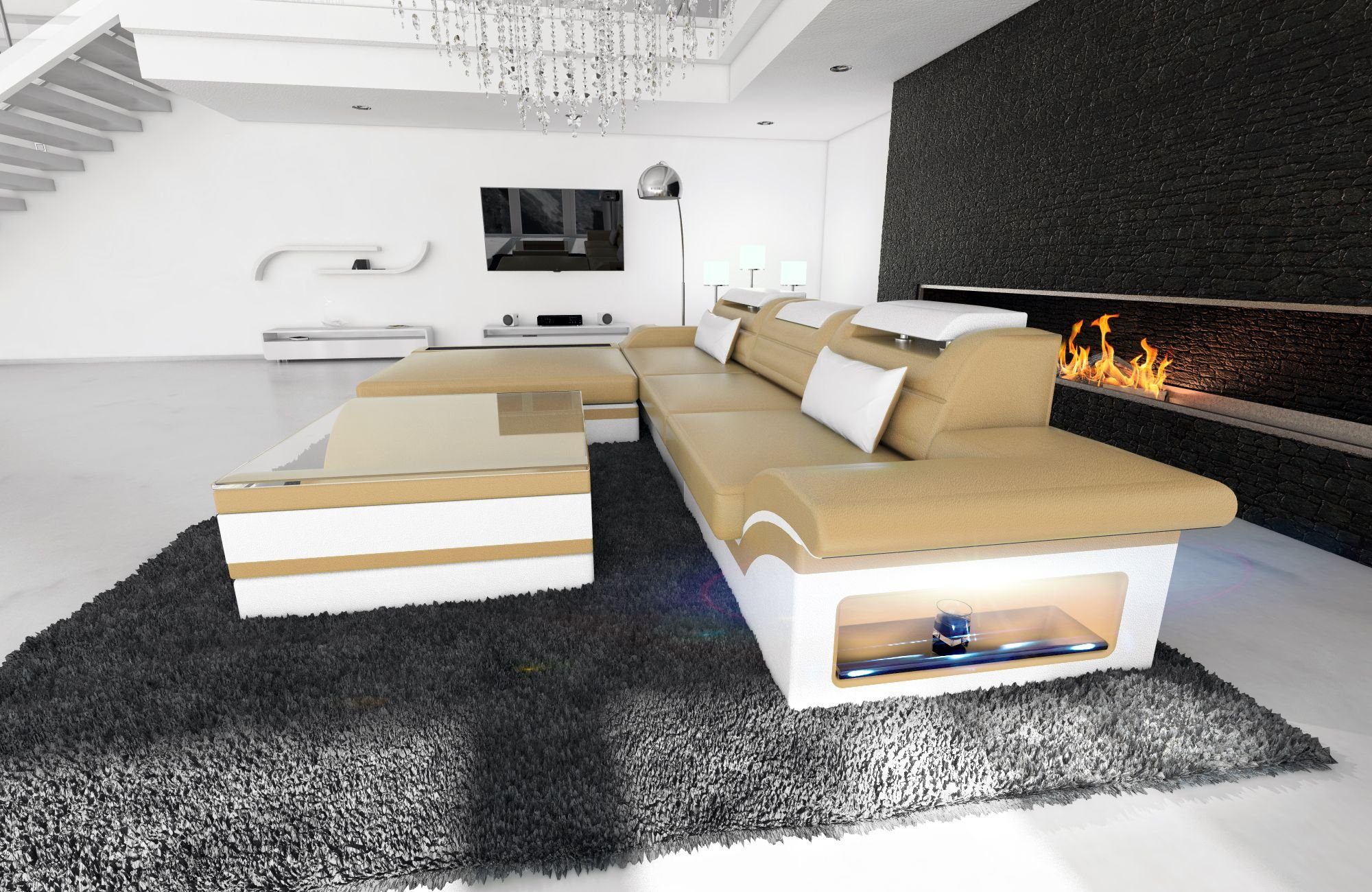 Sofa Dreams Ecksofa Leder Sofa Ledercouch Parma L Form Ledersofa, Couch, mit LED, wahlweise mit Bettfunktion als Schlafsofa, Designersofa