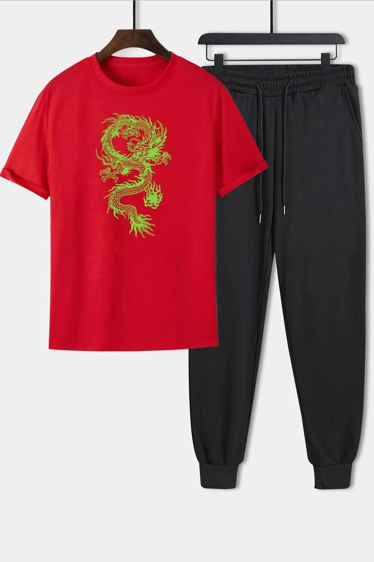 uyguntarz  Zweiteiliges Unisex-Trainingsanzug-Set mit chinesischem Drachen-Aufdruck