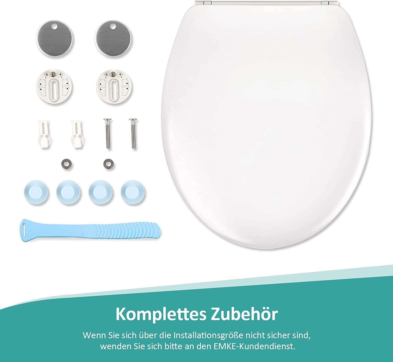 EMKE WC-Sitz Toilettendeckel mit Absenkautomatik, Klodeckel Weiß Klobrille Abnehmbar Toilettensitz bis 150KG