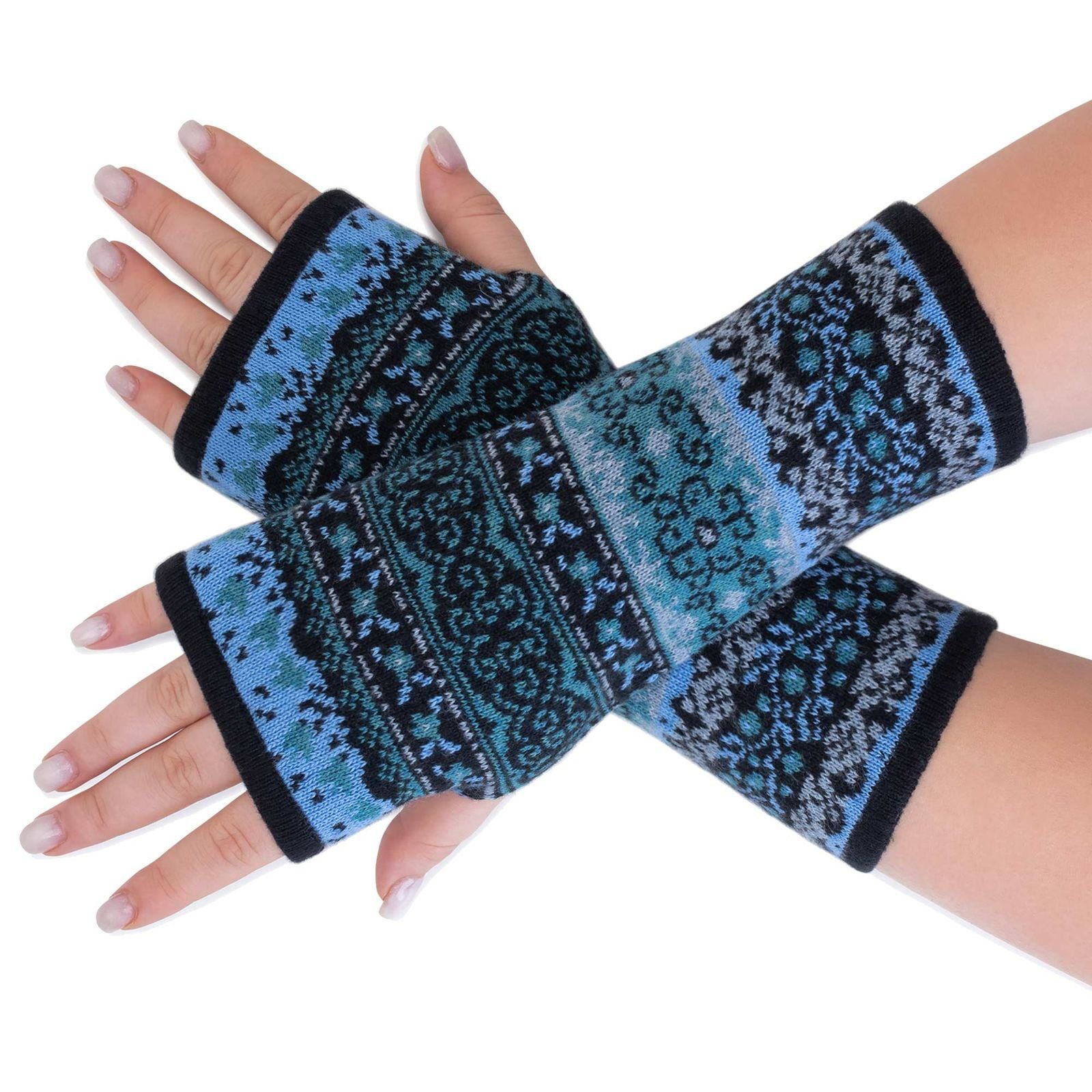 ALMHUBER Armstulpen Armstulpen Handwärmer Handschuhe Pulswärmer extrafeiner Jacquardstoff